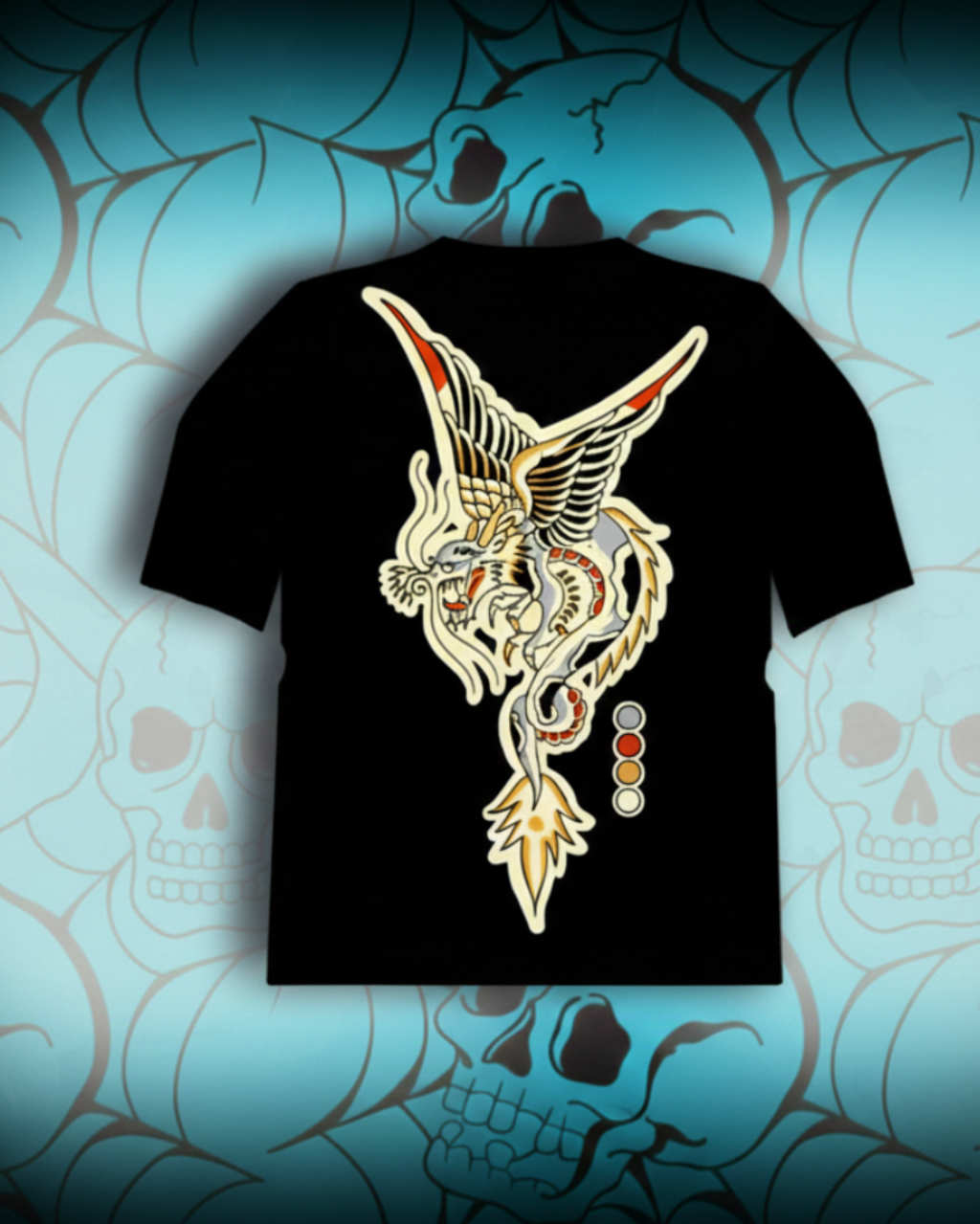 Diseño de espalda Ryūkotsu para Tattoo Roots: ilustración detallada de dragón japonés con alas, edición Rebel Soul